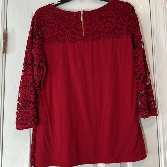 Lacy overlay on front with 3/4 sleeve and zippered back - Picture 4 of 7